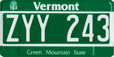 VT license plate ZYY243