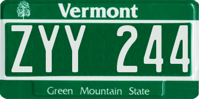 VT license plate ZYY244
