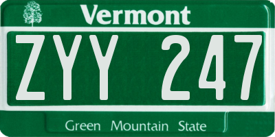 VT license plate ZYY247