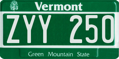 VT license plate ZYY250