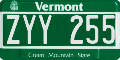 VT license plate ZYY255