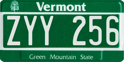 VT license plate ZYY256
