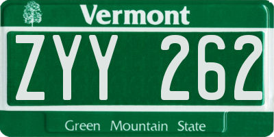 VT license plate ZYY262