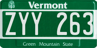 VT license plate ZYY263