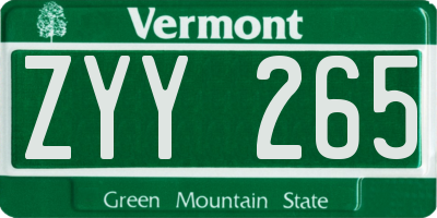 VT license plate ZYY265