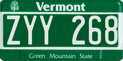 VT license plate ZYY268