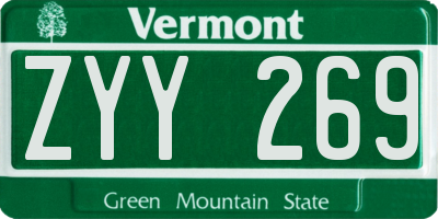 VT license plate ZYY269