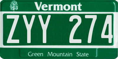 VT license plate ZYY274