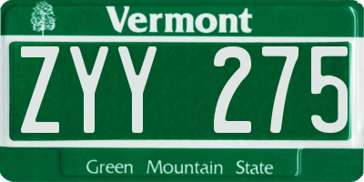 VT license plate ZYY275