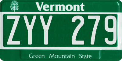 VT license plate ZYY279