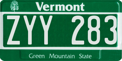 VT license plate ZYY283