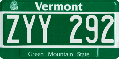 VT license plate ZYY292