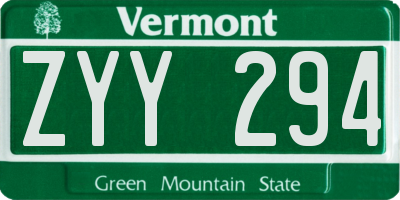 VT license plate ZYY294