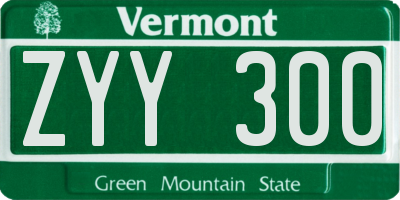 VT license plate ZYY300
