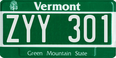 VT license plate ZYY301