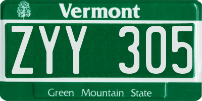 VT license plate ZYY305