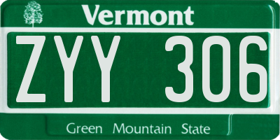 VT license plate ZYY306