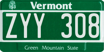 VT license plate ZYY308