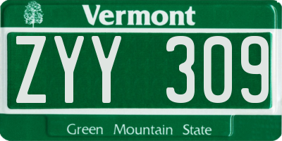 VT license plate ZYY309
