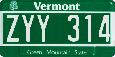 VT license plate ZYY314