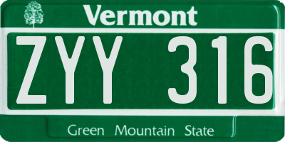 VT license plate ZYY316