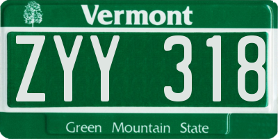 VT license plate ZYY318