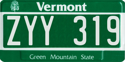 VT license plate ZYY319