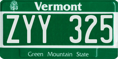 VT license plate ZYY325
