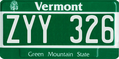VT license plate ZYY326