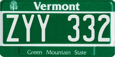 VT license plate ZYY332