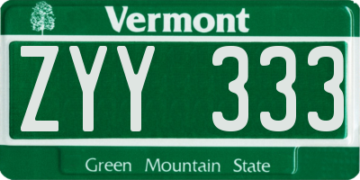VT license plate ZYY333