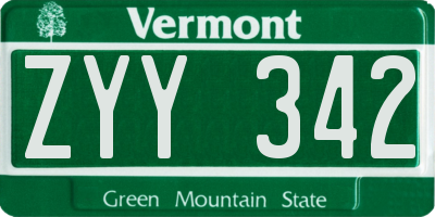 VT license plate ZYY342