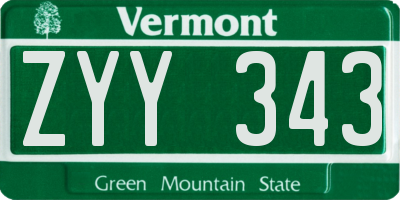VT license plate ZYY343