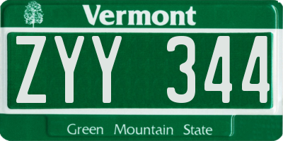 VT license plate ZYY344