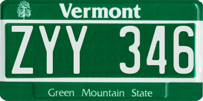 VT license plate ZYY346