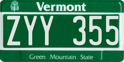 VT license plate ZYY355