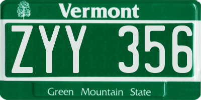 VT license plate ZYY356