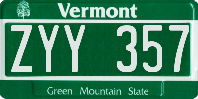 VT license plate ZYY357