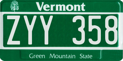 VT license plate ZYY358