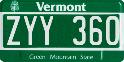 VT license plate ZYY360