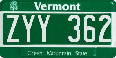 VT license plate ZYY362