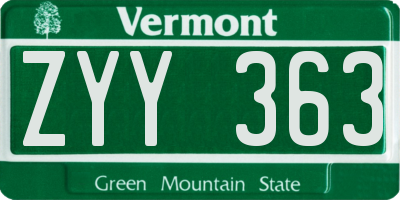 VT license plate ZYY363