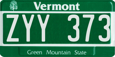 VT license plate ZYY373