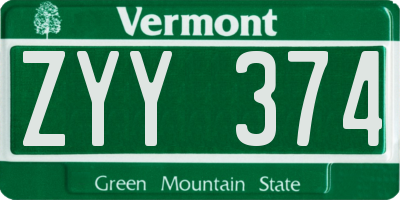VT license plate ZYY374