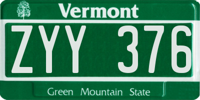 VT license plate ZYY376