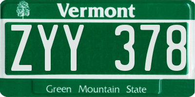VT license plate ZYY378