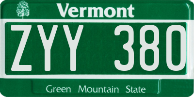 VT license plate ZYY380