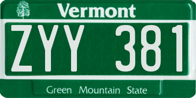 VT license plate ZYY381