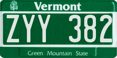 VT license plate ZYY382