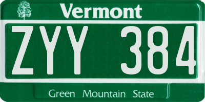 VT license plate ZYY384
